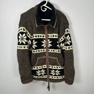 Wool & Fleece Full‎ Zip Knit Sweater Coat Large